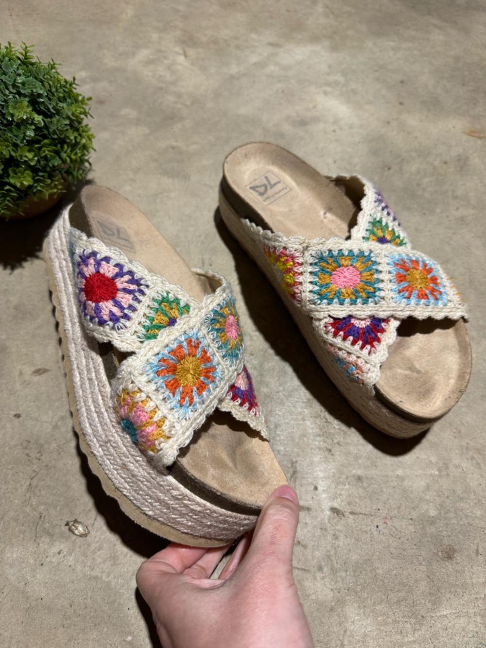 Dirty Laundry Plays Natural Multi Crochet Platform Sandals Size 8 Hippie Boho